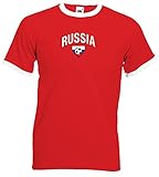 Fruit of The Loom Russia/Russland Herren T-Shirt Team Flag Retro Trikot|rot L