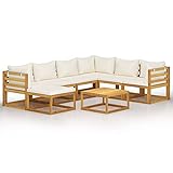 Susany 8-TLG. Gartenmöbel mit Cremeweißen Kissen Garten Garnitur Sitzgruppe Sofa Gartensofa Gartenset Sitzgarnitur Lounge Mittelsofa Ecksofa Tisch Massivholz Ak