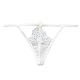 JK Home Reizende Spitze Niedrige Taille G-String Unterhose Transparent Damen Slips Bikini Panties Unterwäsche Gr. One size, 1 Stück weiß