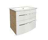 FACKELMANN B.Style Badmöbel Set 2 Teile/Gussmarmor Waschbecken/Waschbeckenunterschrank mit 2 Schubladen/hochwertiger Badschrank mit Soft-Close/Korpus: Braun hell/Front: Weiß/Breite: 63