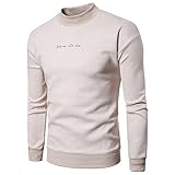 T-Shirt Herren Winter Verdickung Und Bequemer Stretch Rundhals Warmer Herren Pullover Einfarbig Bequeme Lange Ärmel Basic Outdoor Jogging Herren Sweatshirt A-Beige S