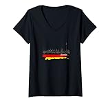 Damen Berlin Skyline Deutschland Fahne Flagge Haupstadt Fans T-Shirt mit V