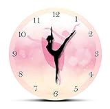 30cm Bedruckte Wanduhr Ballett-Tänzerin mit arabischen Ziffern Mädchen Schlafzimmer Dekor Prinzessin Rosa Wanduhr Tanzende Wandkunst Ballerina Uhr mit beweglichem B