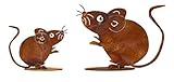 Edelrost 2tlg. Mäuse auf Platte Geschenk Garten Tierfigur Maus Rost Fig