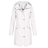 Regenjacke Damen, Mittlere Länge Regenparka, Leicht Regenmantel, Windbreaker mit Kapuze, Winddicht Outdoorjacke, Atmungsaktiv Wasserdicht Übergangsjacke Regencape für Wandern Radfahren Camping R