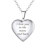 U7 Herzanhänger für Damen Mädchen Edelstahl Herz Medaillon zum Öffnen I Love You to The Moon and Back Gravur Photo Bilder Amulett Modeschmuck Accessoire für Valentinstag Muttertag