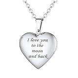 U7 Herzanhänger für Damen Mädchen Edelstahl Herz Medaillon zum Öffnen I Love You to The Moon and Back Gravur Photo Bilder Amulett Modeschmuck Accessoire für Valentinstag Muttertag