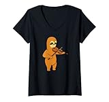 Damen Faultier spielt die Violine T-Shirt mit V