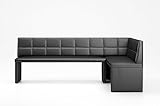 MyStyleWood Eckbank Marta Schwarz Küchenbank Sitzecke dick gepolstert Kunstleder pflegeleicht stabiles Holzgestell 196x142