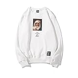 JiaFang Herbst Madonna Print Baumwolle Herren Harajuku Pullover Langarm Casual Paar Top T-Shirt Moletom Masculino-Weiß,XL