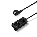 Aigostar-Steckdosenleiste 2-fach Kabel 1.5m 16A 3680W,Kindersicherung,Verlängerungskabel mit Überlastschutz für Zuhause, Büro, Reisen-Schw