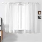 DUALIFE Weiße durchsichtige Vorhänge, 114.4 cm Länge, Leinen-Optik, halbdurchsichtiger Vorhang für Wohnzimmer, Schlafzimmer, Kinderzimmer, Küche, Badezimmer, Sichtschutz, 132.2 x 114.4 cm, 2er-S