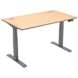Schreibtisch elektrisch höhenverstellbar | Buche-Dekor | Gestellfarbe Silber | Maße: B 160cm x T 80cm x H 65,5-131,5 cm | Stehend & Sitzend Arbeiten | Karb