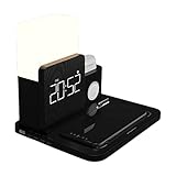 SweetWU 3-in-1 Multifunktions-Wireless-Ladegerät, Ständer, Nachtlicht, Digitaler Wecker, kompatibel mit Apple Watch, Airpods iPhone, Schw