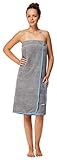 Sowel® Saunakilt Damen, 100% Bio-Baumwolle, Saunahandtuch mit Klettverschluss und Gummizug, Saunatuch Knielang, 80 x 130 cm, Grau/B