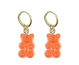 Gemshine Creolen Ohrringe mit Gummibärchen Anhänger in 925 Silber vergoldet. Bär Anhänger in Rot-Orange Gummibär. Nachhaltig - Qualitätvoll - Made in Sp