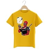 OKIWOKI Deadpool - Wolverine Lustiges Gelb Jungen Kinder T-Shirt - Deadpool, Logan und Wolverine (Deadpool - Wolverine Parodie signiert Hochwertiges T-Shirt in Größe 7-8 Jahren - Ref : 1176)