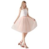 ShowYeu Damen Mid Calf Petticoat A-Linie Tutu Tüllrock Party Abschlussball Jupe Saias Brautjungfernkleid Pfirsich 4 Lay