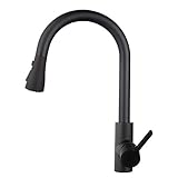 Hockdruck Küchenarmatur, 360° Drehbar Wasserhahn Küche aus Edelstahl, Spültischbatterie mit Herausziehbare Dualbrause, Hohe Bogenauslauf, 100% Bleifrei und Nickelfrei, Spültischarmatur, Schw