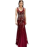 Abendkleider Frontal Hochzeit Maxikleid Damen Langes Rückenfreies Ballkleid Rückenfreies Spitze Meerjungfrau Brautjungfer (Color : Rot, Size : S)