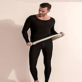 LZJKFY Herren Thermo-Unterwäsche-Set, Langarm-Shirt, Oberteil, durchgehende Hose, Unterteil für Herren, mit Fleece gefüttert, warme Winterunterwäsche (schwarz extra groß)