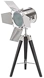 BRUBAKER Stehleuchte Industrial Design Tripod Lampe - 65 cm Höhe - Stativbeine aus Holz Schwarz - Scheinwerfer C