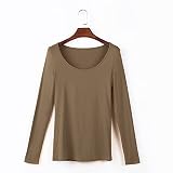 Langarmshirts Für Damen, T-Shirt Blusen Tunika Rundhals Elastische Oberteile,Weich Und Bequem Warmhalten,Kein Ball Kein Ausbleichen,Khaki,S