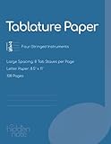 Tablature Paper for Four-Stringed Instruments: Bass Guitar, Ukulele, Banjo, Mandolin, 8 Tab Staves per Page, 108 Pag