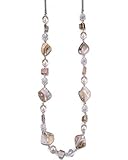 Damen Lange Perlenkette Statement Boho Silber Metallkette Hochzeitstag Modeschmuck Geschenke Pullover Halskette für Frauen（35-White）