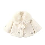 CHICTRY Baby Mädchen Jacke Herbst Winter Mantel Faux Pelz Warm Cape Cloak Fell Winter Fleecejacke Fleecemantel Dicke warme Kleidung mit Perlen Bommel Weiß 74-80