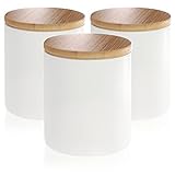 com-four® 3x Vorratsdose aus Keramik - Aufbewahrungsbox mit Bambus-Deckel - Kleine Keramikbehälter für Lebensmittel (weiß - 08x09cm - 3 Stück)
