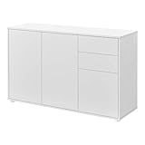 [en.casa] Sideboard Kommode 74 x 117 x 36 cm mit 2 Schubladen und 3 Schranktüren Spanplatte Weiß