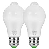 Adoric Intelligente Lampe LED E26/E27 10W 5700K mit Bewegungsmelder Fotozellensensor Intelligente Sensorlampe Glühbirne, Automatische Glühbirne für Haustür Balkon Garage Treppen, 2 Pack,Kaltweiß