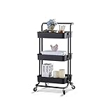 Hvoz Küchenwagen 3 Stufe Lager Organizer Rack beweglich küche Badezimmer Regal Metall rollenwagen karb Korb Stand räder sparen Platzhalter (Color : Black)