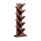 Bücherregal, Standregal, mit 9 Ebenen, Vintage baumform Regal, Holzregal CD DVD Regal für Buchhandlung Café Salon, Home, Wohnzimmer und Büro (mit Schublade)