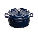 GRAND FEU Enameled Cast Iron Pot - Elegant 4.7l Capacity Minimalist Design Casserole Pot with Lid (Navy Blue)
