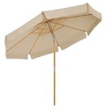 SONGMICS Sonnenschirm 300 cm, achteckiger Gartenschirm, Sonnenschutz, Schirmmast und Schirmrippen aus Holz, knickbar, ohne Ständer, Outdoor, Balkon, Terrasse, Taupe GPU32BR