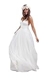 CharmingBridal Damen Rückenfrei Spitze Brautkleid Spaghetti Strand Brautkleider - Wei� - 44