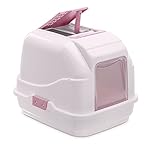 IMAC Easy Cat Katzentoilette, mit Deckel / Tür / Filter / Schaufel, Rosa / Weiß