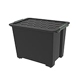 Rotho Evo Safe Keeping Aufbewahrungsbox 65l mit Deckel und Rollen, Kunststoff (PP recycelt), schwarz, 65l (59 x 39,5 x 41,2 cm)