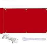 CHQTG Balkon Sichtschutz, Polyester Blickdichte Balkonumspannung ，Balkonbespannung mit Ösen und Kordel-Rot_0.9×4