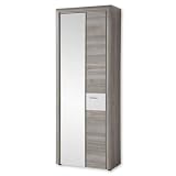ROCKY Garderobenschrank in Silber-Eiche Optik - Moderner Softclose Flurgarderoben Schrank mit Spiegeltür - 75 x 201 x 38 cm (B/H/T)