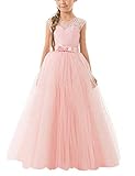 NNJXD Mädchen Kinder Spitze Tüll Hochzeit Kleid Prinzessin Kleider Größe (150) 9-10 Jahre R