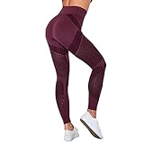 Yajun Leggings Frauen Hohe Taille Sport Butt Lift Laufen Yogahosen Nahtlose Fitness Jogging Workout Gym Kleidung Stretch Trainings Pants,Red,L(Waist:67cm)