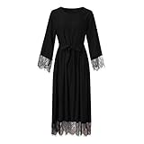 Lazzboy Damen Abaya Dubai Kaftan Marokkanisches Moslemkleid Türkisch Kimono Spitze Jilbab Maxi Lose Robe Casual Abendkleid Kleid Maxikleid Lange ärmel Muslime Strickjacke(Schwarz,S)