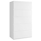 Kommode Beistellschrank Highboard mit 5 Schubladen modernes Sideboard für Wohnzimmer Esszimmer Schlafzimmer Flur Badezimmer Weiß 100x55x33
