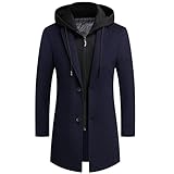 Lemooner Wintermantel Mantel Herren Lang Slim Fit Herrenmantel Winter Grau Business Kapuze Mantel Herren Wolle Wollmantel Herren Langer Trenchcoat Mantel Windbreaker Warm Wolle M