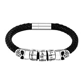 Glooraca Herren Armband Personalisierte Perlen Armband Halloween Schädel Silber Armband Freies Graviertes Armband für Männer Frauen Halloween Geschenk (4 Perlen)