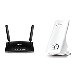 TP-Link TL-MR6400 WLAN Cat4 + N300 Mbps 4G LTE Router (150 Mbit/s im Download, 300 Mbit/s 2,4GHz), schwarz & TL-WA850RE WLAN Repeater (300 Mbit/s, WLAN Verstärker, App Steuerung) weiß