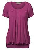 DJT FASHION DJT Damen Casual Falten Kurzarm T-Shirt Kurzarmshirt Rundhals Stretch Tunika, XXL, Purp